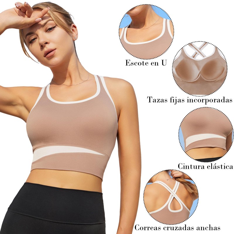 Cloeey Future Brasier Deportivo para Mujer, Negro y Café (MX/US,