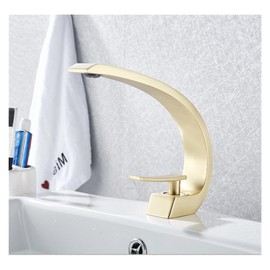 VNFOCRQJH Creative Design Brushed Basin Faucet Washing Basin Mixer Deck Mounted Cold and Hot Bathroom Faucet(Brushed Gold)