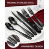 Hammered Black Silverware Set, EUIRIO 48 Pieces Flatware Set for