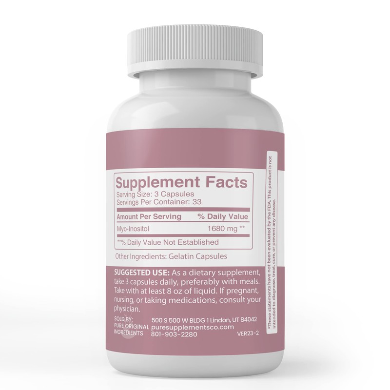 PURE ORIGINAL INGREDIENTS Inositol, (100 Capsules) Always Pure, No Additives