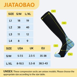JIATAOBAO Compression Socks for Men & Women 20-30 mmHg Medical Grade – Graduated Support for Running, Travel, Nursing & Pregnancy Boost Circulation, Reduce Swelling, Anti-Slip Design (blue, L/XL)
