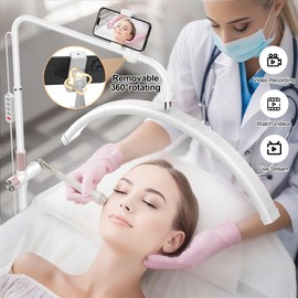 Half Moon Lash Light - Adjustable LED Floor Lash Lamp with 4X Magnifier & Phone Holder for Eyelash Extensions,Nail Art,Tattoo,Skincare,Salon SPA-Dimmable Brightness,Rotating Head, White