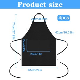 Wzhtuzi 4 Packs Black Cooking Apron, Kitchen Apron, Cotton Apron for Men Women, Waterproof Chefs Apron with 2 Pockets, Unisex Adjustable Neck Strap Apron for Kitchen, Restaurant, Coffee House, Black
