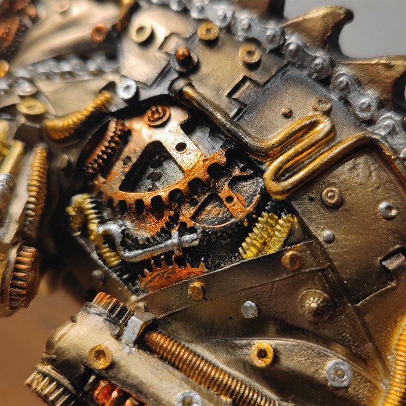 GENUINQ Steampunk Lizard Chameleon Statue Hand Painted Sculpture Resin Cyborg