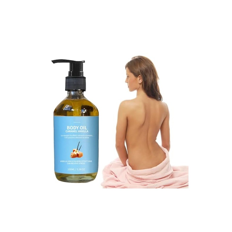 2 botellas Aceite corporal vainilla caramelizada, aceite corporal de vainilla