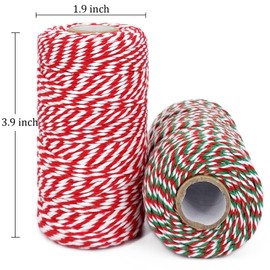 Cotton Twine String, 2 Rolls, 200m, Bakers Twine, Natural, Red, White, Green, for Baking, Arts, Crafts, Gardening, DIY, Home Decor