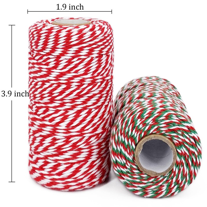 Cotton Twine String, 2 Rolls, 200m, Bakers Twine, Natural, Red,