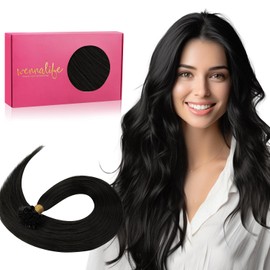 WENNALIFE Bonding Real Hair Extensions, 45 cm, 50 g, 50s Natural Black Real Hair Extensions with Keratin Bondings, U-Tip Hair Extensions, Invisible Extensions Real Hair