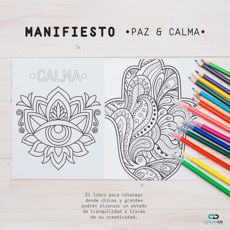 DREAMCO SUPPLIES: Libro Colorear Mandalas Antiestrés - Manifiesto - Paz