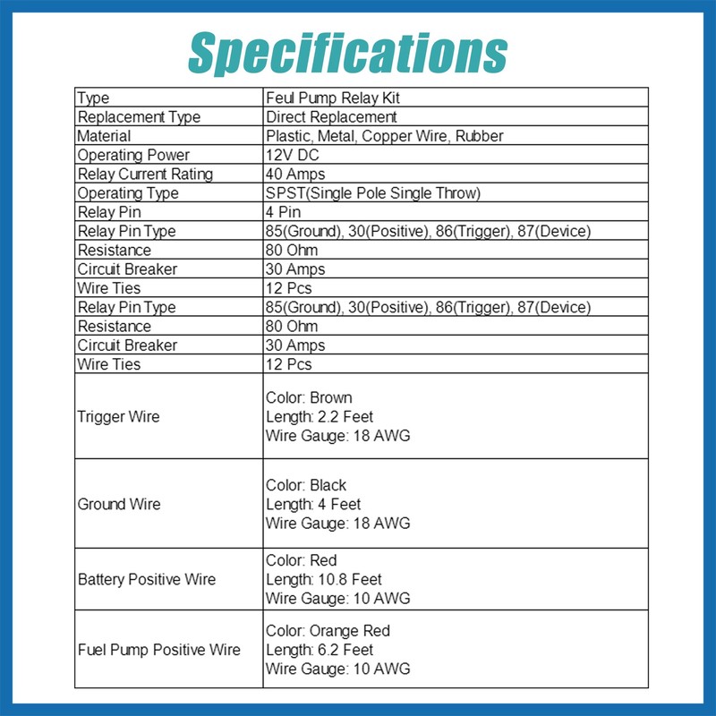 A ABSOPRO 1 Set Universal Electric Fuel Pump Relay Kit