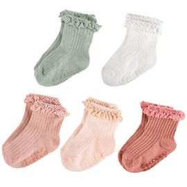 JDFHFGB Toddler Girls Ruffle Socks Anti Slip Grippy Socks,Cute Skid Frilly Sockswith Grips for Infant Baby Girl 6-12M