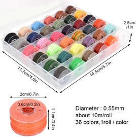 Dokeno 36 Rolls Colourful Waxed Cotton Cord Leather Sewing Thread Wax Thread Colourful Wax Cord Thread 0.55 mm Nylon Thread for Jewellery Making DIY Crafts Making (10 m / Roll, 36 Colours)