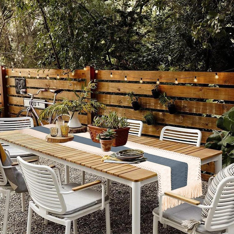 KIOVINO Caminos de Mesa Trenzado a Rayas con borlas, Camino