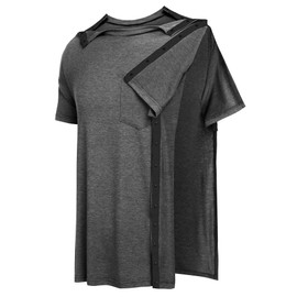 URRU Men's Post Shoulder Surgery Shirts Recovery Full Tear Away Short Sleeve Snap Chemo Shirts for Port Access Dark Grey XL