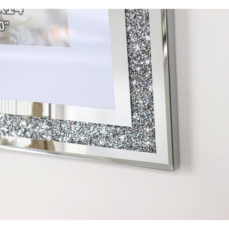 Crushed Diamond Wedding Mirror Photo Frame, Crystal Silver Glass Picture