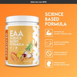WFN Approved EAA - Tropical - 500 g Tin - 9 Essential Amino Acids - Instant EAA Powder - Vegan - 35 Servings - Made in Germany - Externally Laboratory Tested