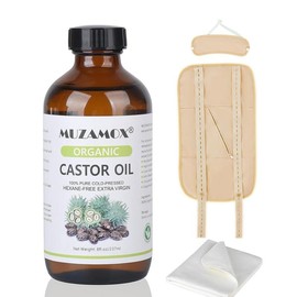 [Large Bottle]MUZAMOX Castor Oil Organic Cold Pressed Unrefined Glass Bottle (8fl.oz/237ml) Castor Oil Pack for Body Care Comfort Cosmetic massage oil:_White set