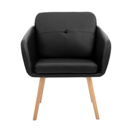 CangLong Faux Leather Side Upholstered Arm Dinging Chair with Wood Legs Set of 1,Black