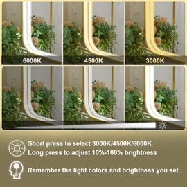 JSneijder 24x32 Inch Gold Frame LED Bathroom Mirror with Lights, Lighted Bathroom Vanity Mirror, Wall Mounted, Stepless Dimmable, Memory Funtion, Anti-Fog, Horizontal or Vertical Mounting