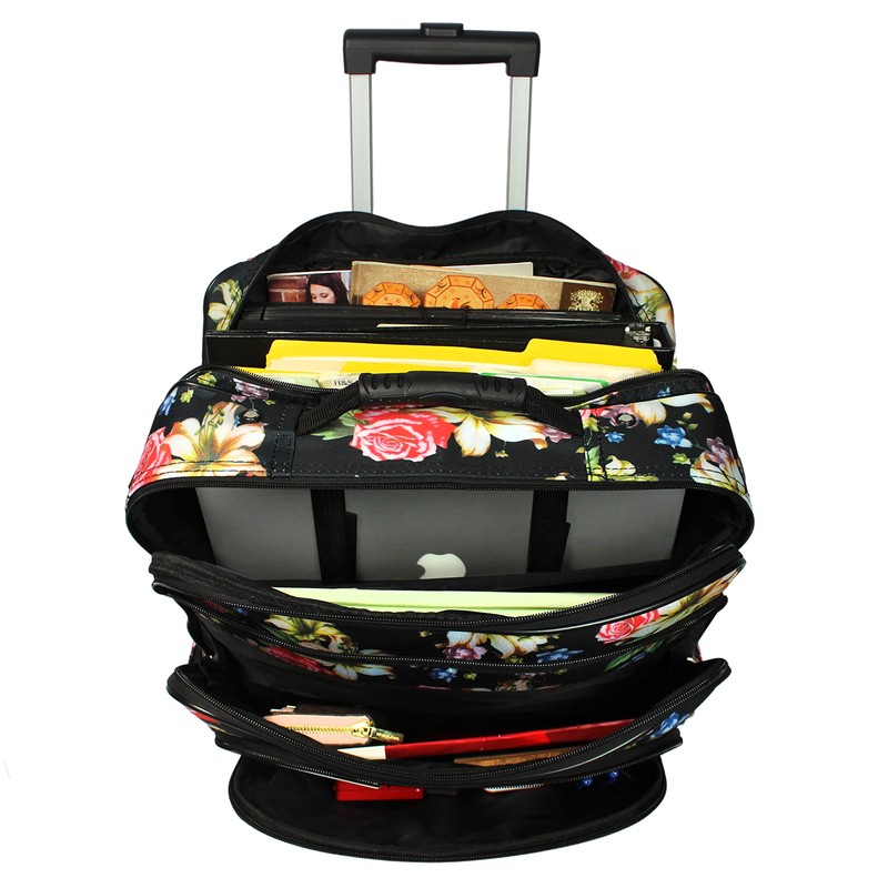 World Traveler Rolling 17-Inch Laptop Briefcase Computer Case, Rose Lily,