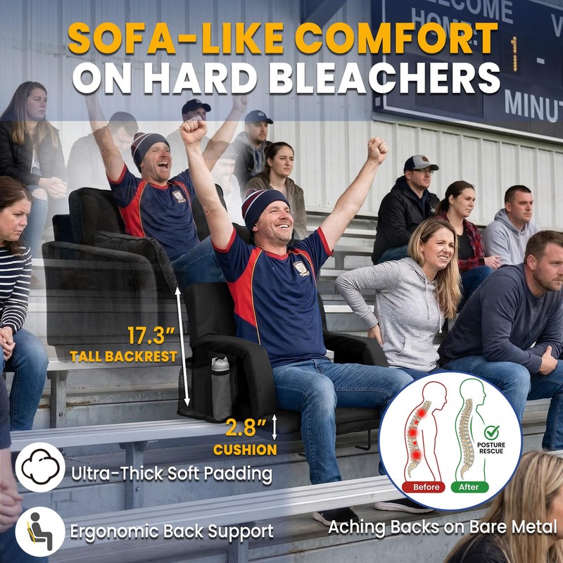Sheenive Reclining Stadium Seats with Back Support, Bleacher Seat Cushion