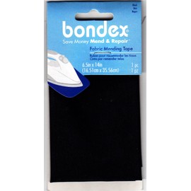 BONDEX 6 1/2" X 14" BLACK FABRIC IRON ON MENDING TAPE NO SEW, REPAIR,CLOTHING