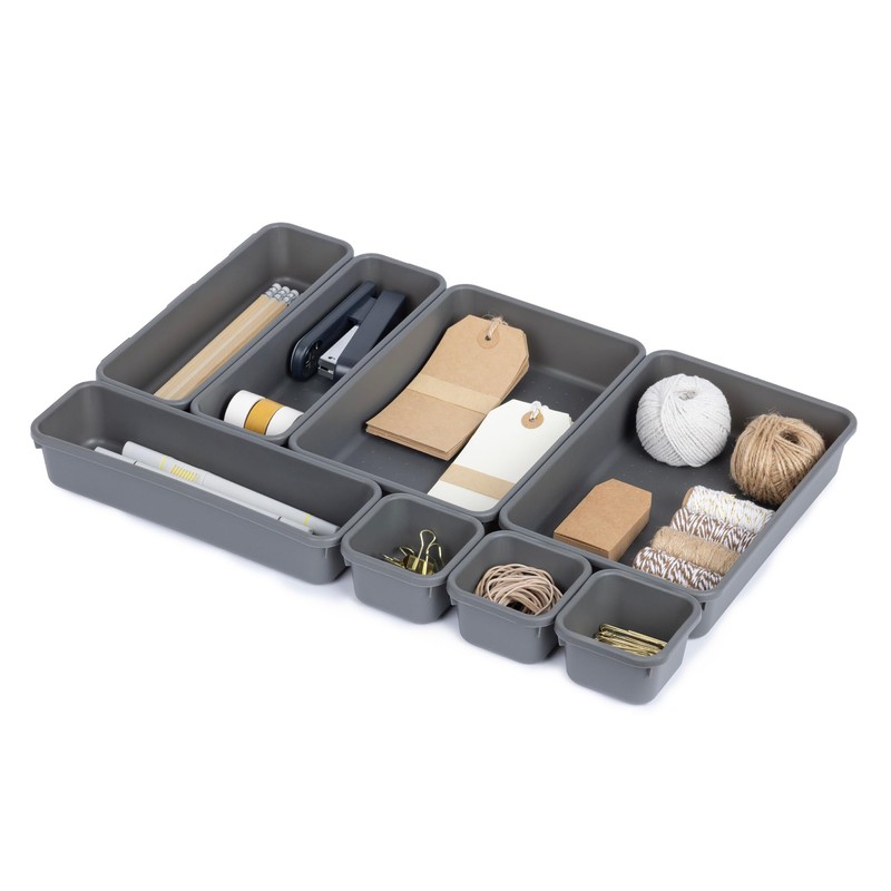 LIVIVO 8pc Interlocking Drawer Organiser and Dividers Plastic Desk and