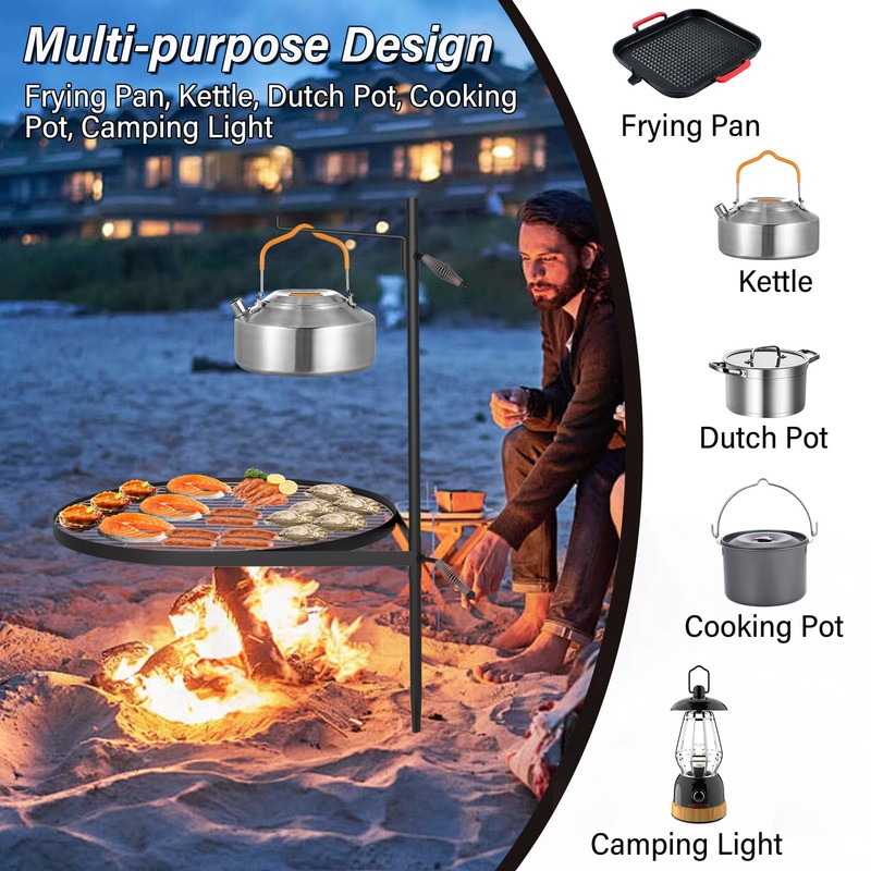 24" Fire Pit Grill w/304 Stainless Steel Grate, Portable Carry
