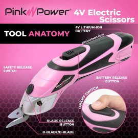 Pink Power Cordless Electric Scissors Fabric Cutter for Crafts, Box, Sewing, ...