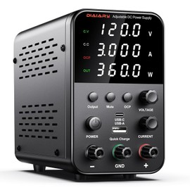 DIAIARY - Fuente de alimentación de CC variable, fuente de alimentación de banco de CC regulada de conmutación ajustable de 120 V 3 A con...