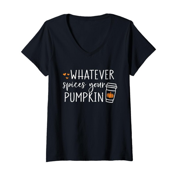 Womens Whatever Spices Your Pumpkin Fall Vibes Autumn Thanksgiving V-Neck