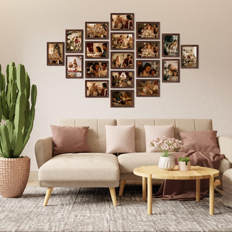PETAFLOP Wooden Bulk 5x7 Picture Frame Set of 18, Rustic
