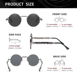KINGSEVEN Gothic Steampunk Sunglasses Polarized Men Women Vintage Round Metal Frame Sun Glasses A1 (Gun Gray)