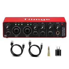Interfaz de audio USB 2x2 Tiimge para PC, con alimentación fantasma de 48V, alta fidelidad de 24Bit/192kHz, preamplificador de micrófono con puertos X