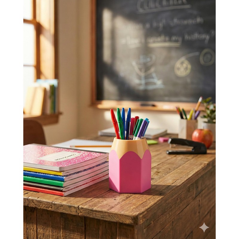 SPHTOEO Cute Pencil Shaped Pen Holder for Desk - Fun