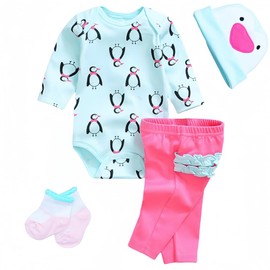 4 Pcs Reborn Baby Doll Clothes Penguins Suit for 17-22 Inch Baby Doll Clothes Outfits with Hat and Socks, Reborn Doll Accessories for Newborn Doll Boy&Girl
