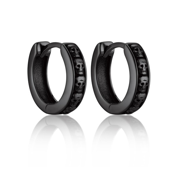 Bandmax Mens Womens 925 Sterling Silver Skull Huggie Hoop Earrings