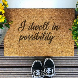Welcome Mats Outdoor Entrance Door Mat I Dwell in Possibility. Floor Rugs Indoor Doormat for Front Door Entryway Patio, 36"x24"