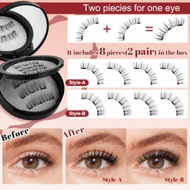 Magnetic-Eyelashes with Applicator, Higu clace Magnetic-Lashes No Glue or Eyeliner Needed, 8 Pair Reusable Eye Lash Kit Natural Look, False Eyelash Easy to Wear and Remove(BLACK AB)