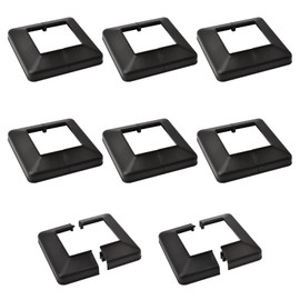 UFURMATE Post Base Cover, 6Pcs 50x50mm Plastic Post Base Cover Plates Black Decorative Split Post Skirt Cover Square Railing Base Cover for Stair Handrail Fence