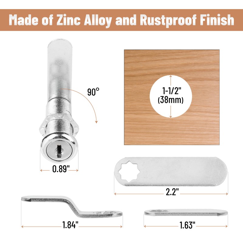 Bates- Cabinet Locks with Keys, 1-1/2", 2 Pack, Long Cam