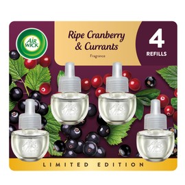 Air Wick Plug In Scented Oil Refill, Infused with Essential Oils, Plug In Air Fresheners for Home, Ripe Cranberry & Currants, 4 ct