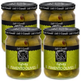 Sable & Rosenfeld Tipsy Olives - Green Olives Stuffed with Pimento - Colossal Cocktail Olives with French Vermouth for Bloody Mary Condiments, Martini Stuffed Olives - 10.6 oz (Pack 4)