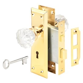 Prime-Line E 28336 Mortise Keyed Lock Set with Glass Knob – Perfect for Replacing Antique Lock Sets and More, Fits Doors with 2-3/8 In. Backset (Single Pack)