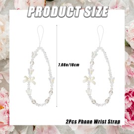 2 Pack Cute Phone Charm Wrist Strap, White Stylish Phone Chain, Anti-Lost Handmade Phones Bracelet Strap, Adorable Charms for Women Girls