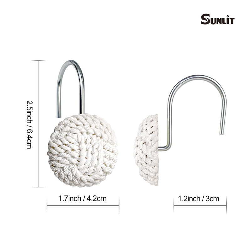 Sunlit Boho Knots Shower Curtain Hooks, Home Decorative White Shower