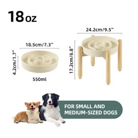 Havniva 7.3inch Ceramic Raised Slow Feeder Dog Bowl Set, Elevated Wooden Stand for Medium and Small Dog, Puzzle Slow Dish, Anti-Gulping(Beige, Single Bowl+ Stand)