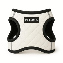Step-in Dog Vest Harness Classic Quilted Design Vegan Leather Reflective Details Lightweight Breathable Mesh Soft White Black Durable Stylish Pet Accessory (White, L: Neck=12.5-14''/Chest:18-21'')