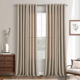 Taupe Linen Curtains 96 Inches Long for Living Room Bronze Grommet Rustic Farmhouse Semi Sheer Light Filtering Window Curtain Dining Room Thick Flax Linen Textured Drapes Mink Greige Burlywood Birch