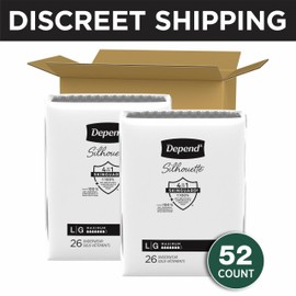 Depend Silhouette Adult Diapers, Incontinence & Postpartum Bladder Leak Underwear for Women, Maximum Absorbency, Large, Black, 52 Count (2 Packs of 26), Packaging May Vary